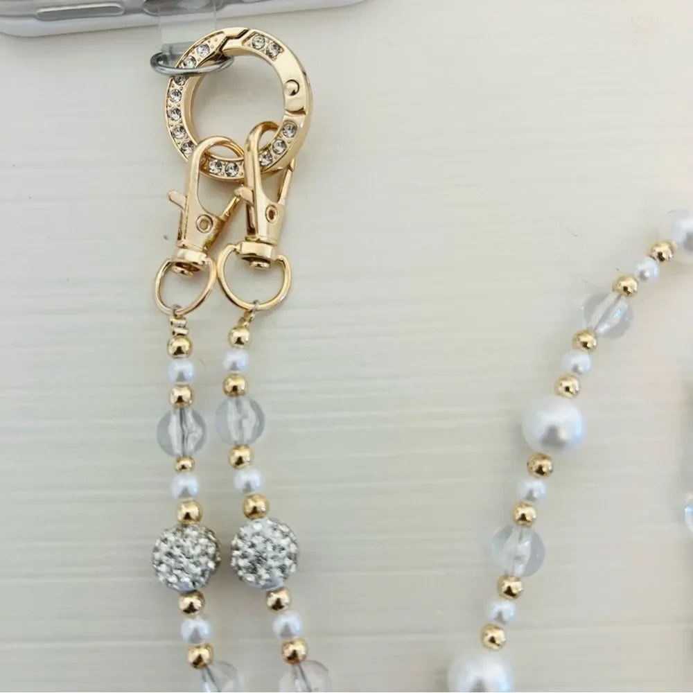 Chic Beaded Phone Strap with Pearls and Crystals